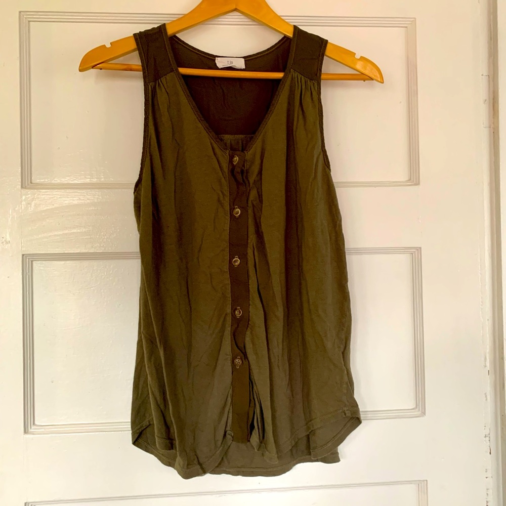 T. LA Anthropologie button up olive sleeveless shirt, size M
